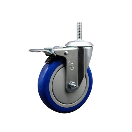 Service Caster 5 Inch Blue Polyurethane Wheel Swivel 58 Inch Threaded Stem Caster Total Lock Brake SCC SCC-TSTTL20S514-PPUB-BLUE-58212